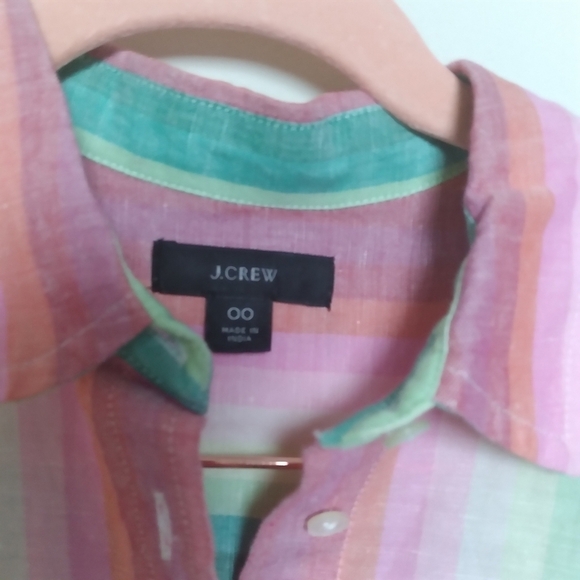 J. Crew Classic Fit Boyfriend Button Front Linen Blend Shirt in Rainbow Stripe - Picture 9 of 11